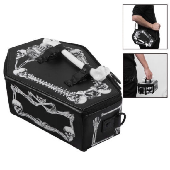 Gothic Shoulder Bag Purse Coffin Box Halloween Accessories (Black) - Picture 2 of 13